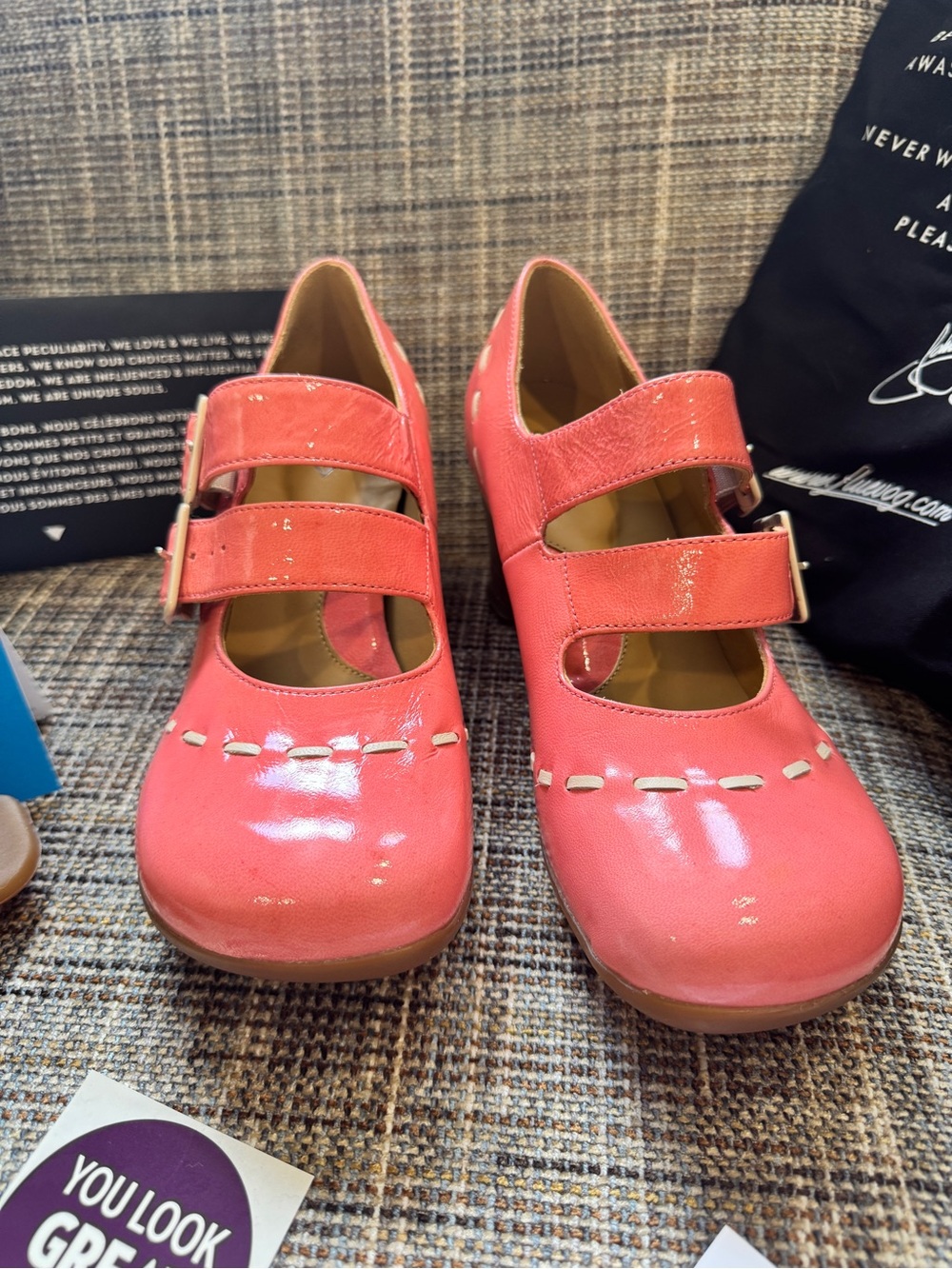 Fluevog Cavalieri limited edition Pink Double-Buckle Mary Jane Heels - Picture 2 of 6